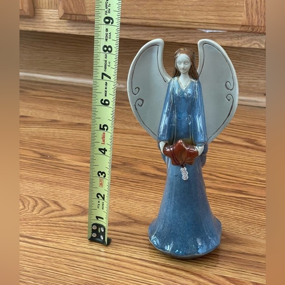 Pottery Angel Figurine Ceramic Blue Bronze Glaze Holding A Star EUC - Picture 8 of 10